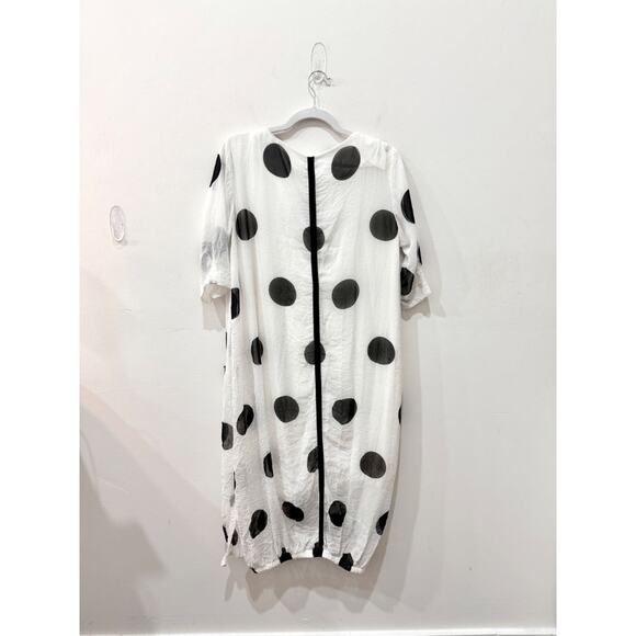 Gershon Bram Short Sleeve Midi Dress White with Black Dots Women's Size XS - Picture 2 of 4